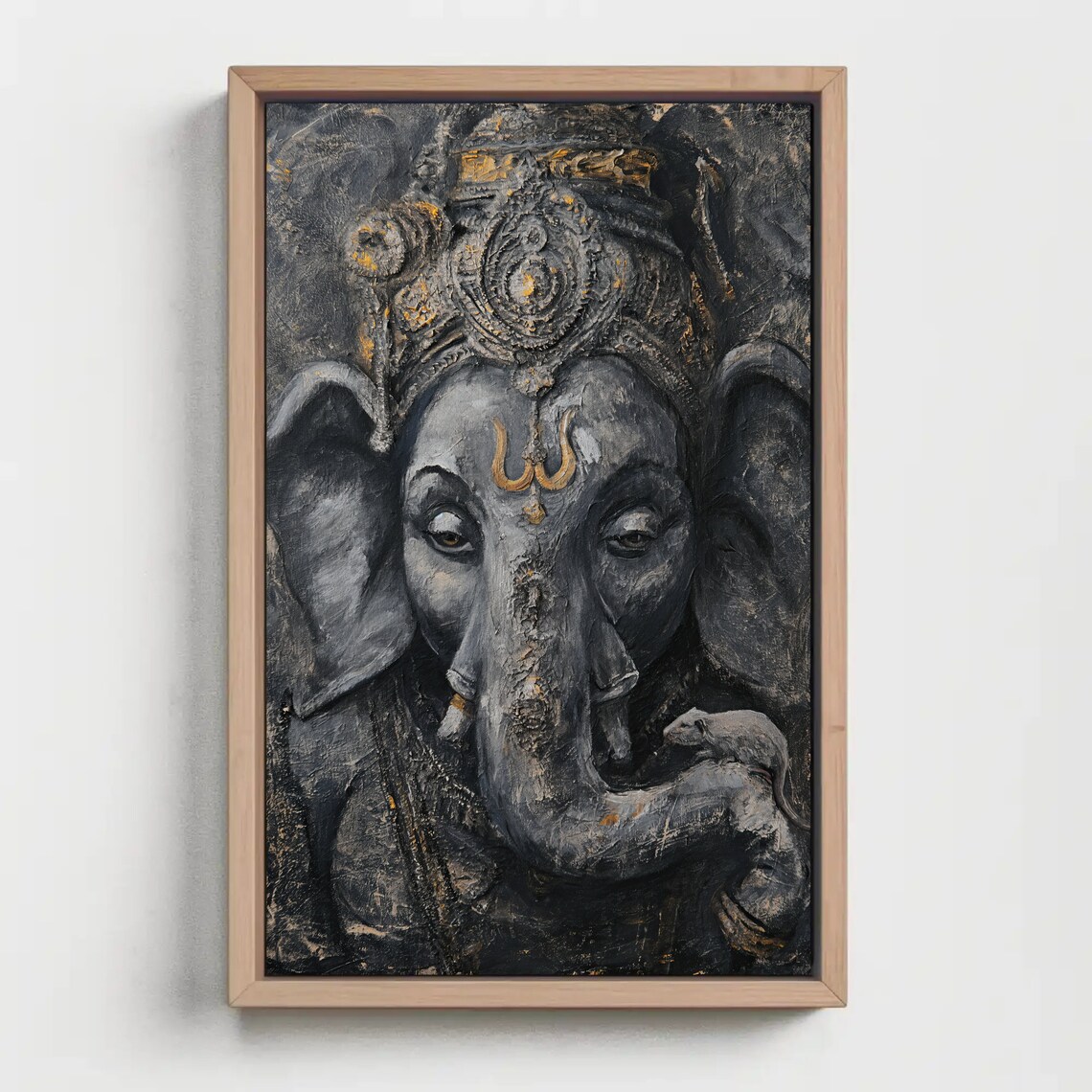 Ganesha with Pet Mouse in Dark Gray and Gold Spiritual Wall Poster - Image 5
