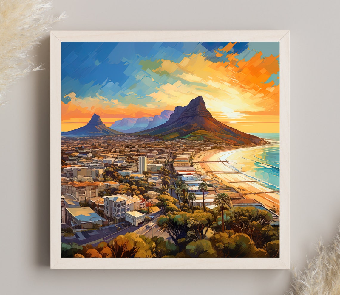 Cape Town Sunset Beach Lion's Head Mountain South Africa Poster