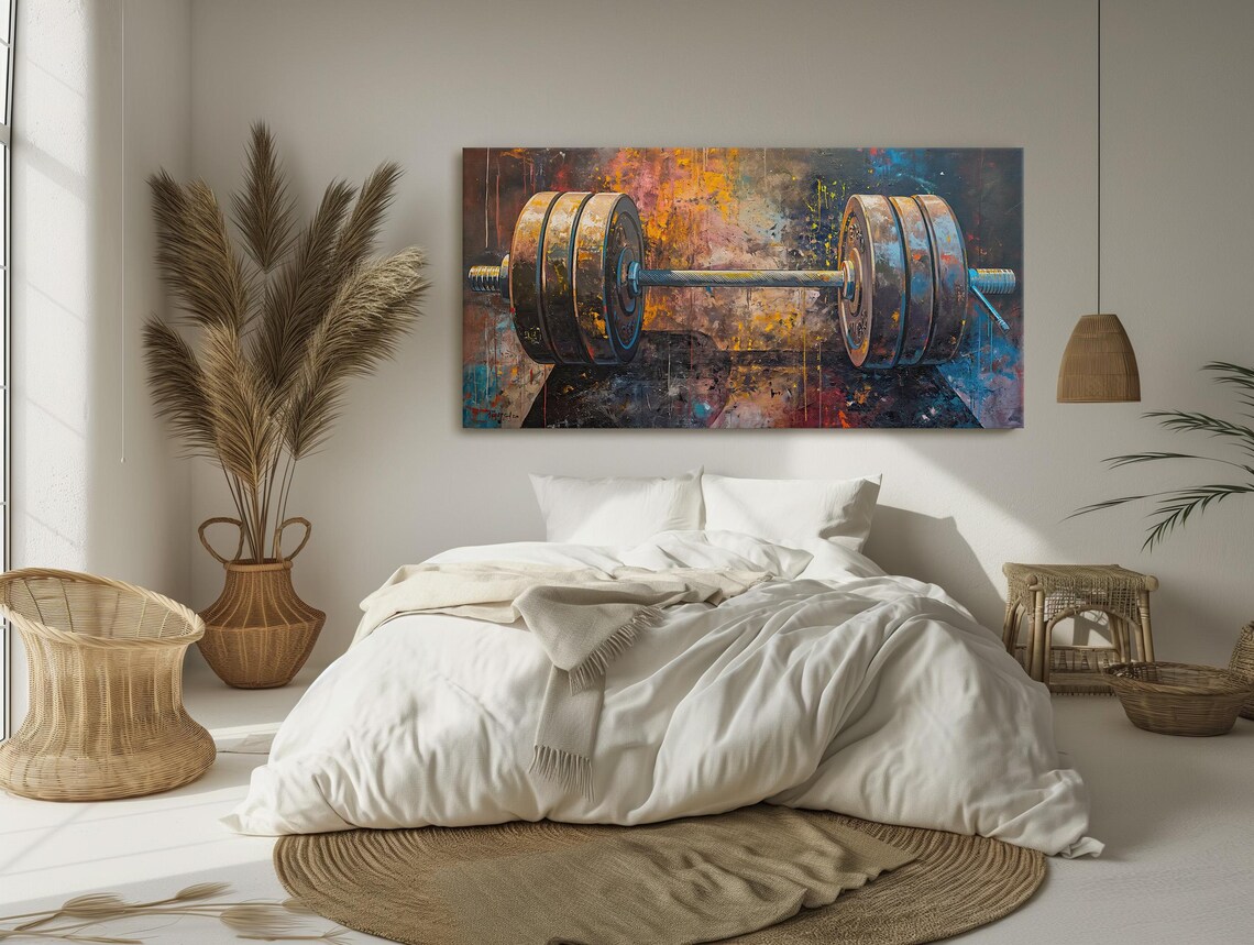 Heavy Barbell Grunge Painting For Home Gym Motivation Wall Art - Image 5
