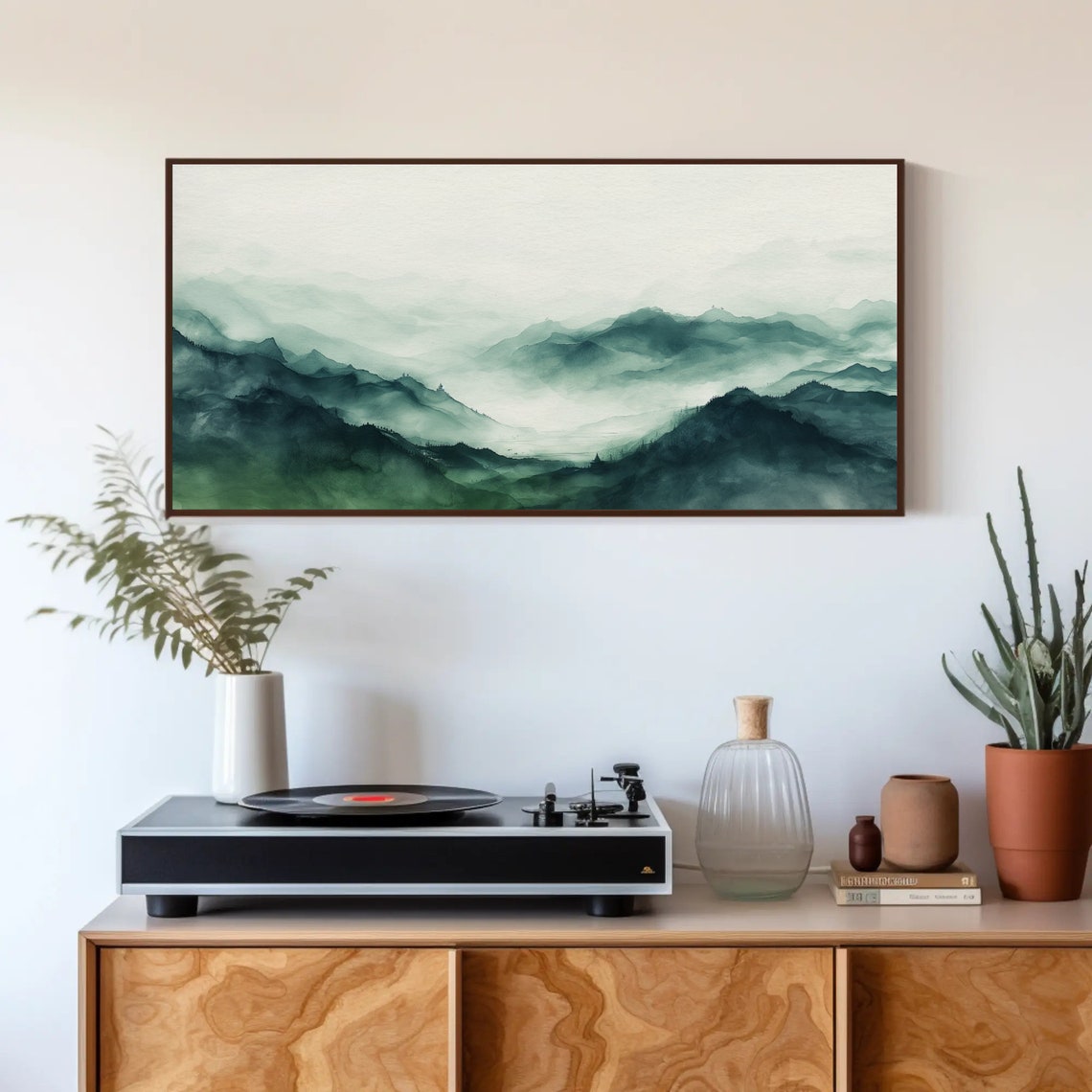 Misty Green Mountain Layers Soft Watercolor Landscape Art Poster - Image 5