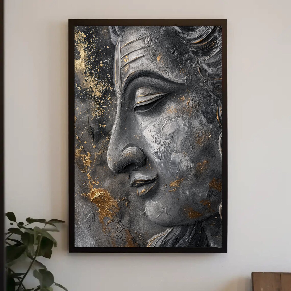 Shiva Hindu God Profile Black Gold Abstract Spiritual Wall Art