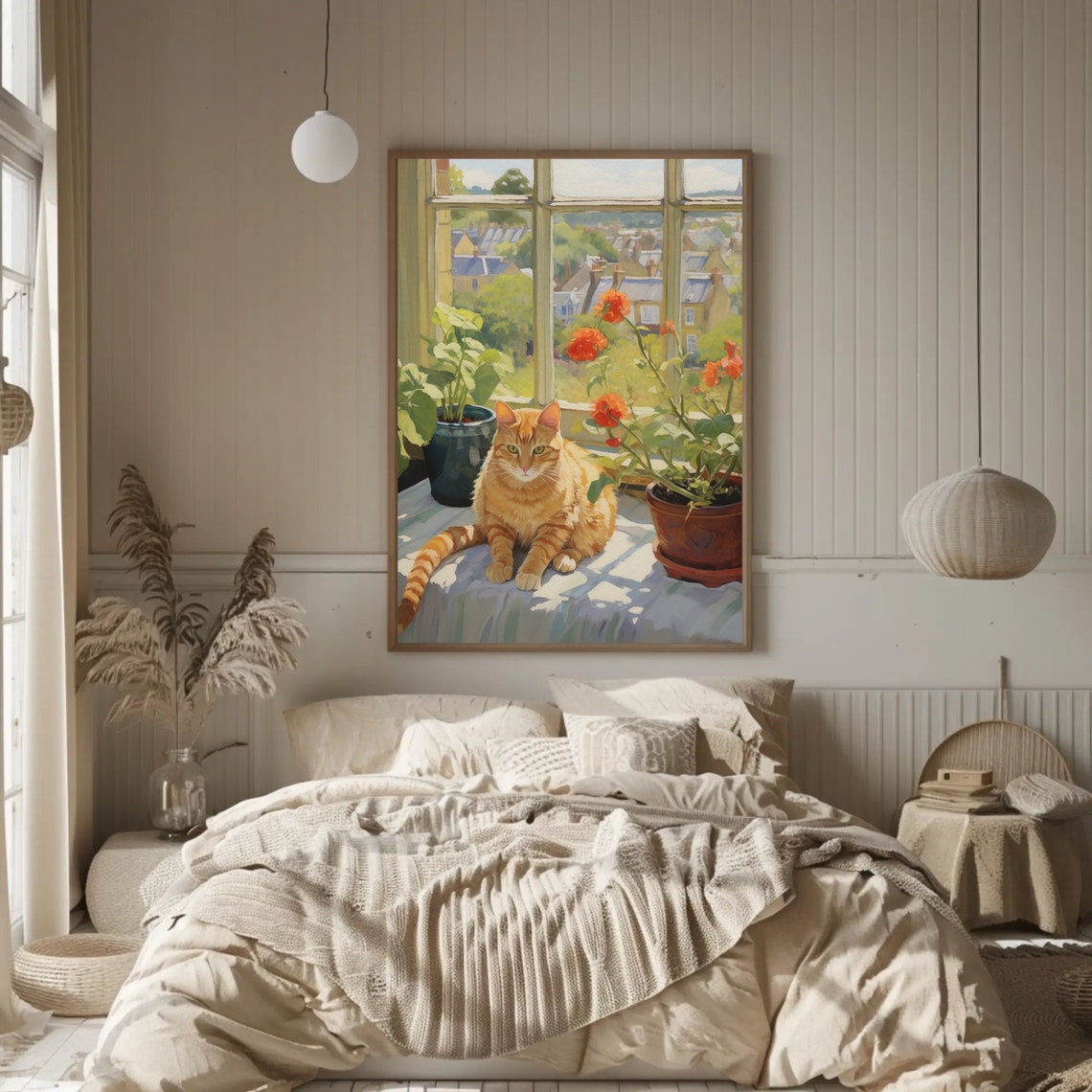 Orange Tabby Cat Relaxing on a Sunny Windowsill Among Plants Poster - Image 4