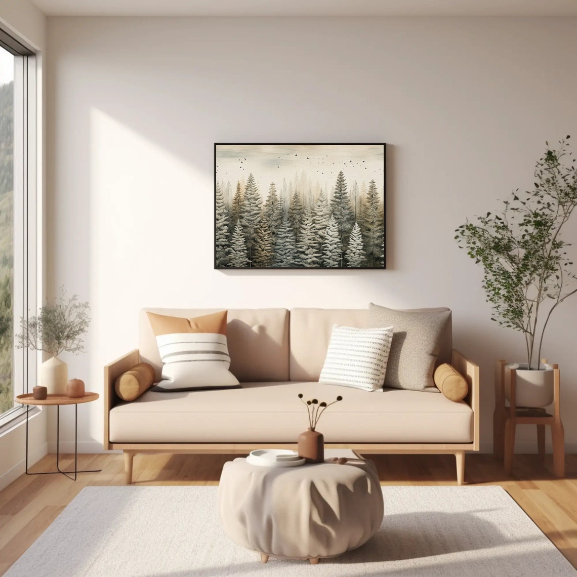 Snowy Pine Forest Panorama With Birds Winter Forest Scene Poster - Image 2