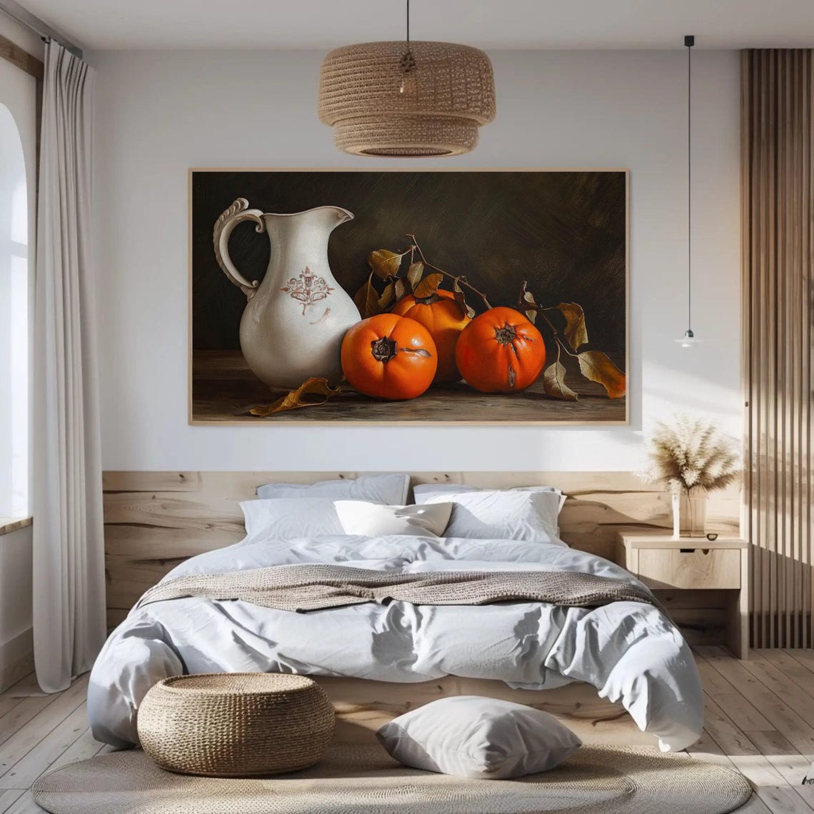 Persimmons with Antique Porcelain Jug Classic Still Life Fruit Poster - Image 2
