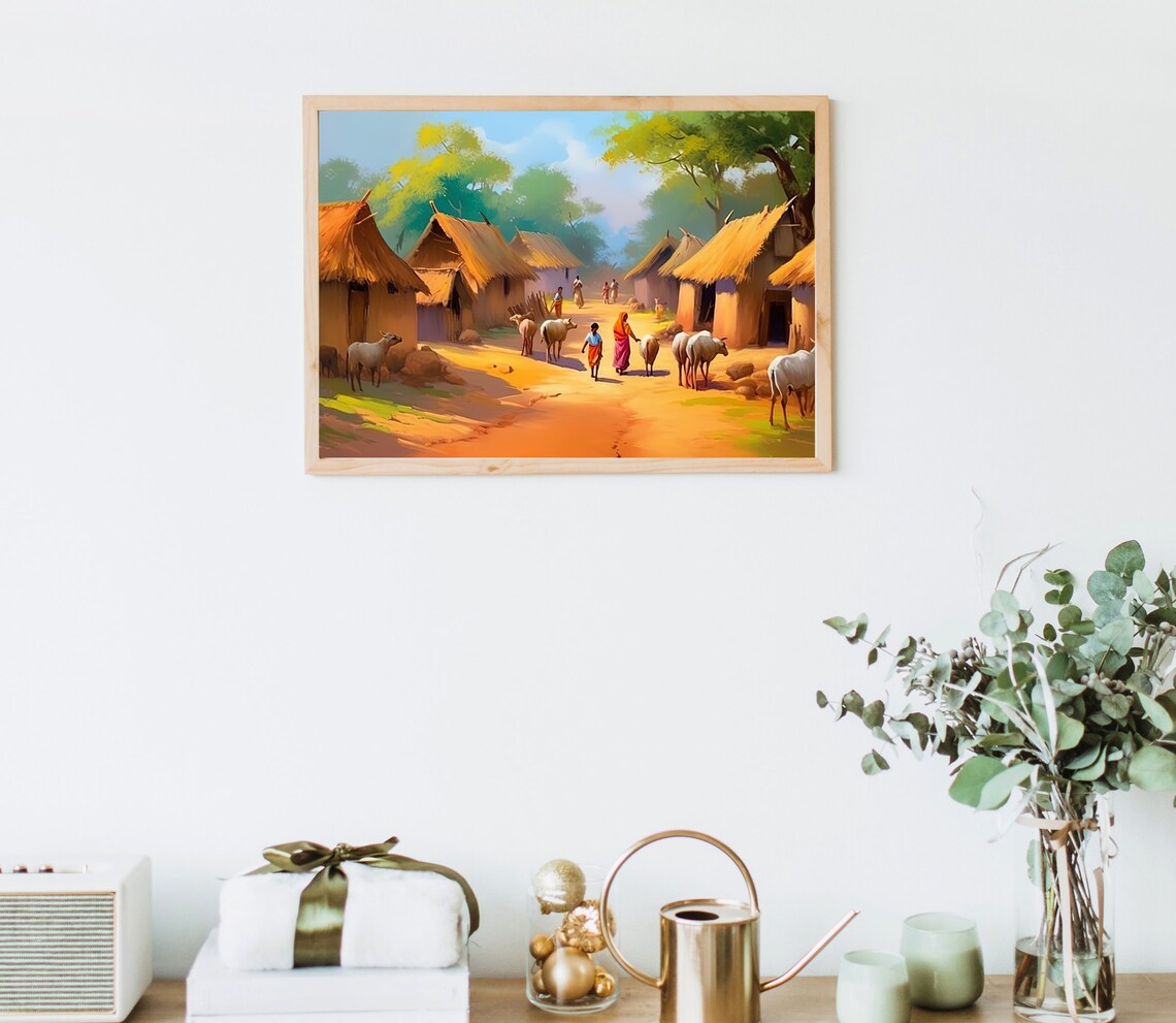 Indian Village Landscape, South Asian Art Print - Image 4