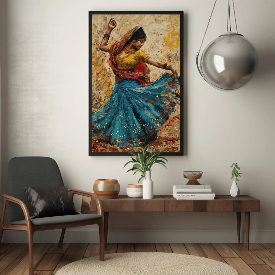 Indian Folk Dancer Twirling In Bright Blue And Gold Attire Poster - Image 5