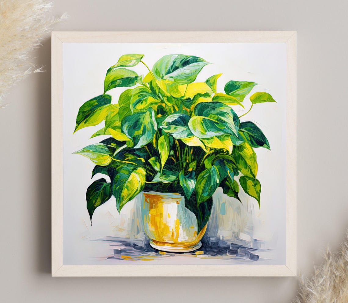 Golden Pothos Houseplant in Gold Pot White Background Poster