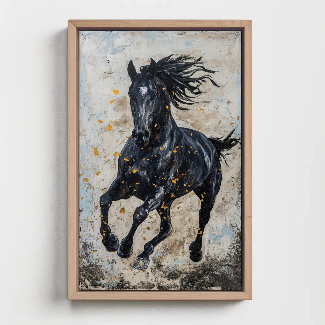 Black Stallion Galloping With Gold Flecks Abstract Horse Art Poster - Image 4