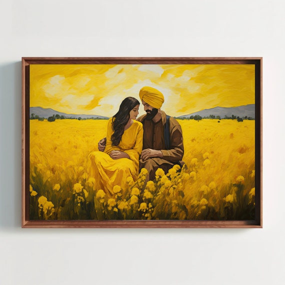 Punjabi Couple In A Mustard Field Print Indian Decor Punjabi Art Print Punjab Wall Art