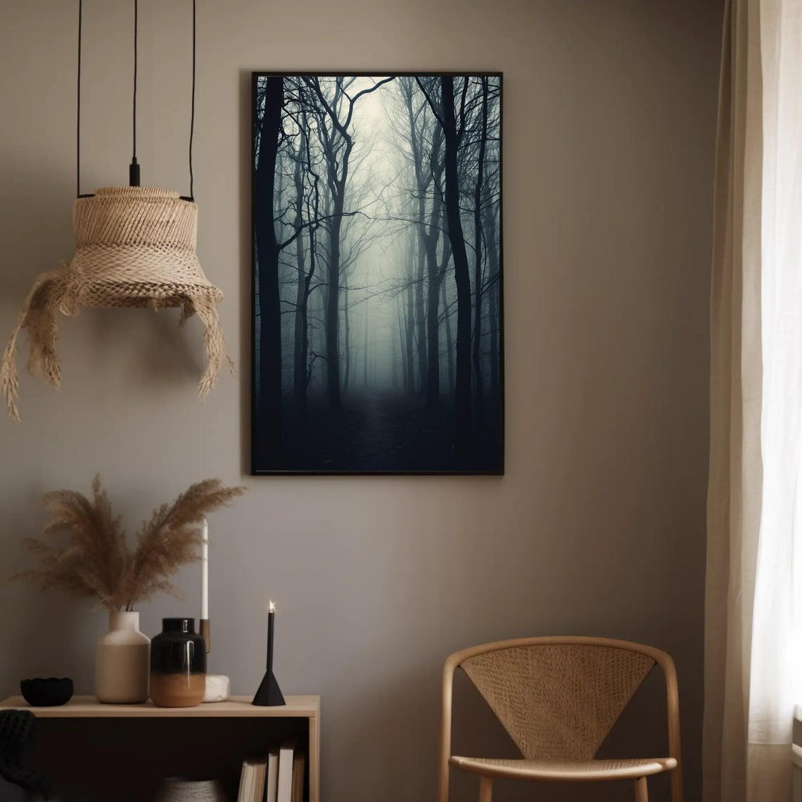 Misty Black and White Forest Foggy Trees Moody Landscape Poster - Image 5