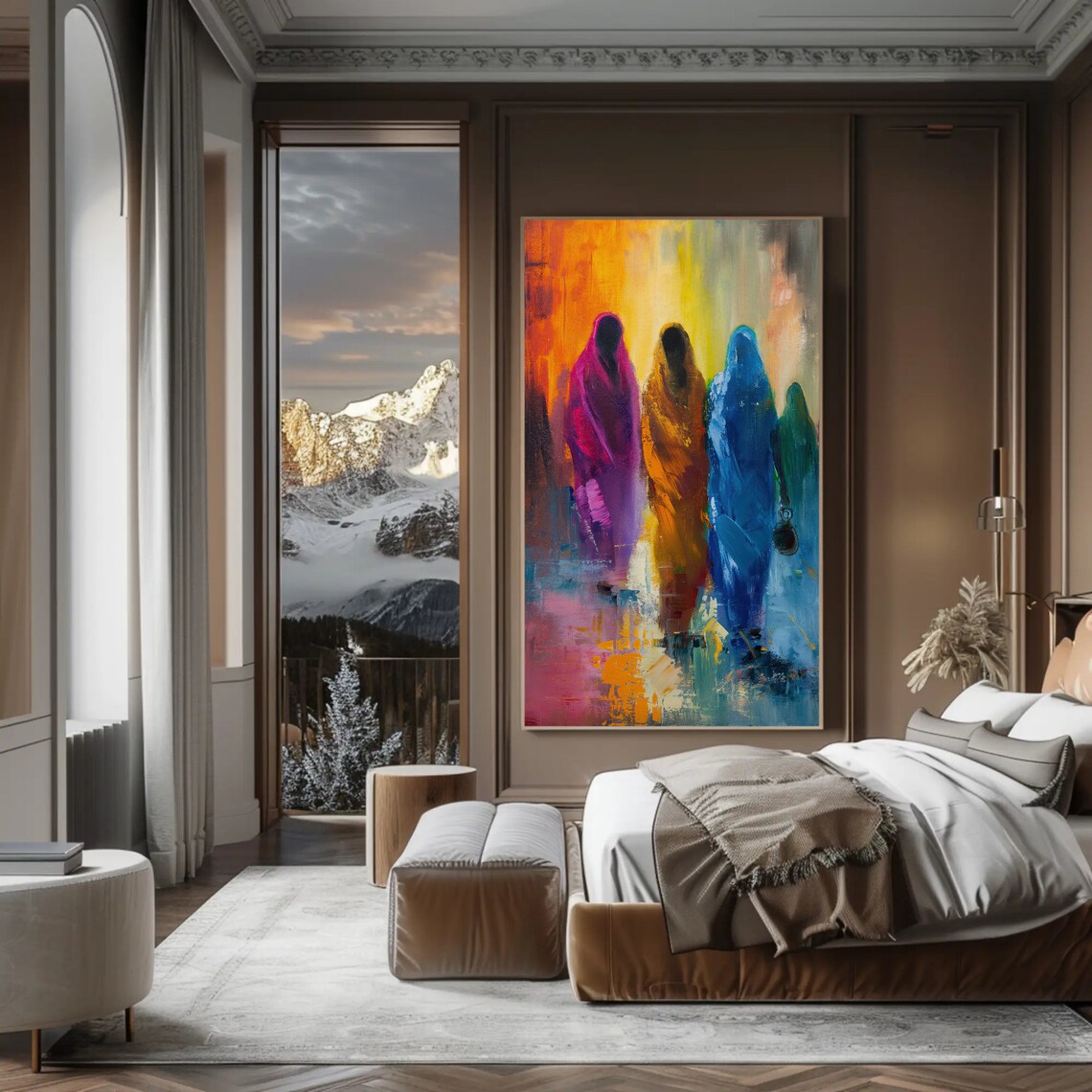 Colorful Indian Women Walking Together Abstract Art Painting Poster - Image 2