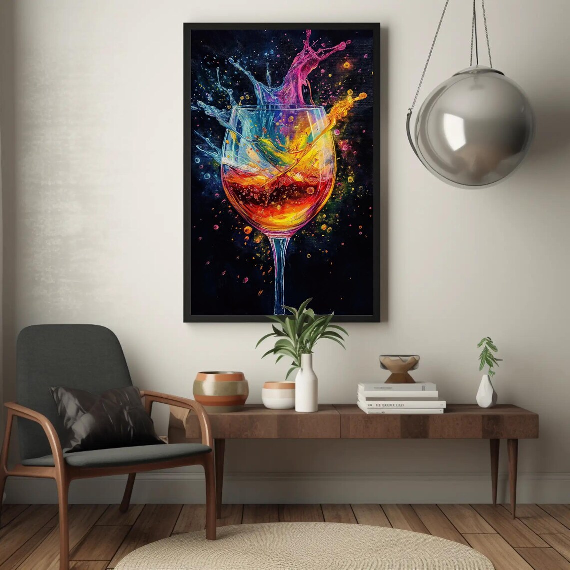 Colorful Wine Glass Splash Erupting on Black Background Art Poster - Image 4