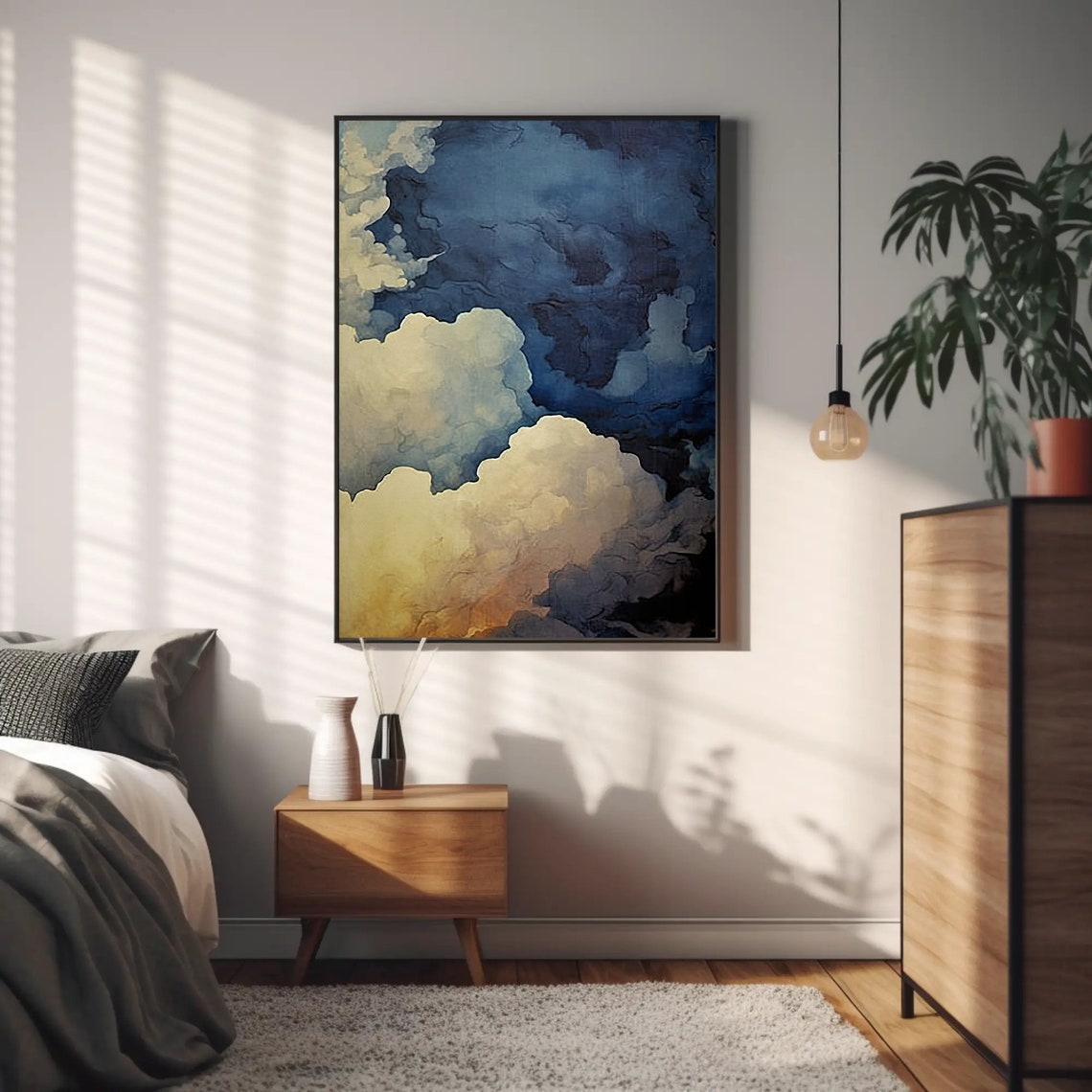 Dramatic Cloudy Sky Blue White Billowing Clouds Sky Art Poster - Image 4