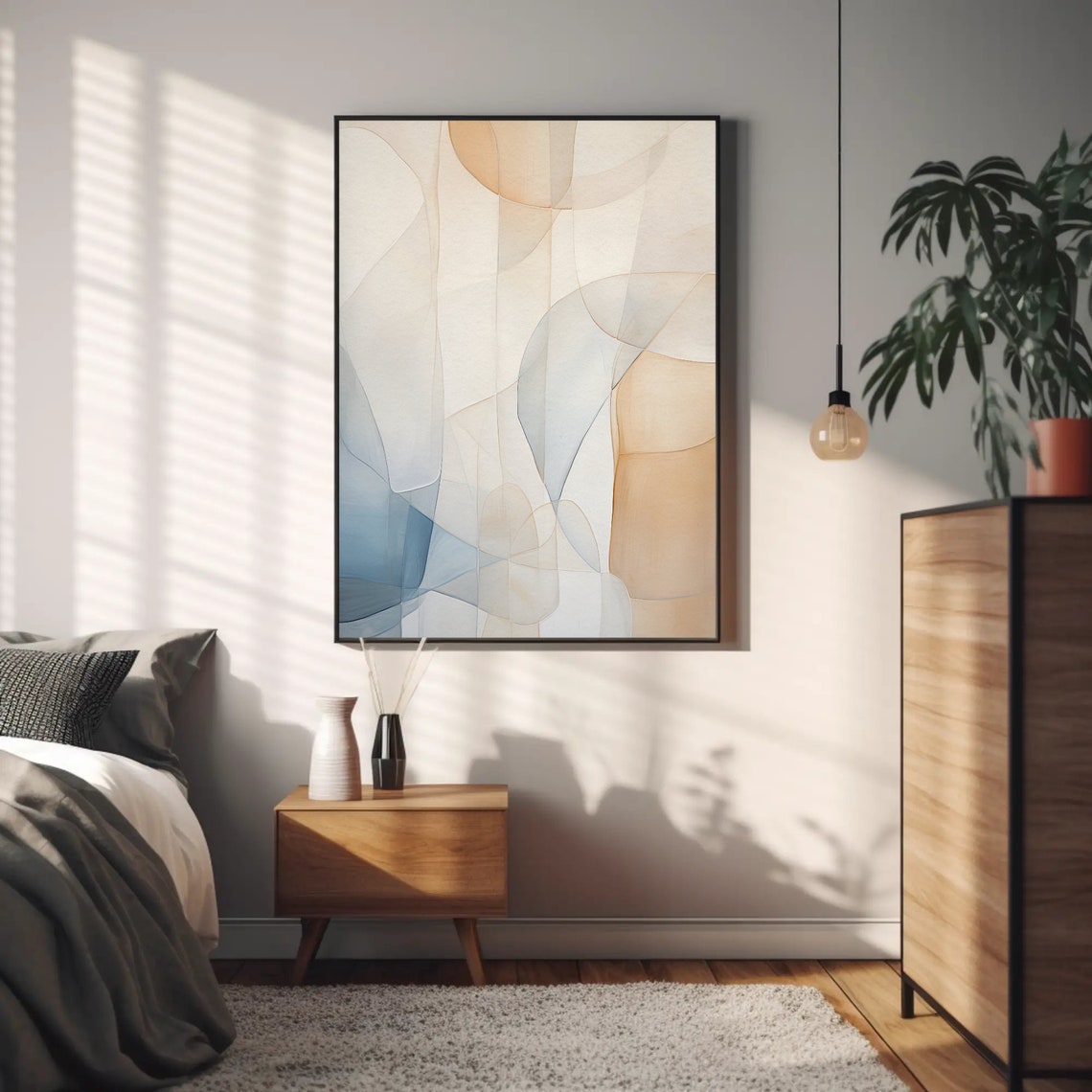 Pale Blue White Peach Abstract Curves Modern Minimal Wall Poster - Image 4