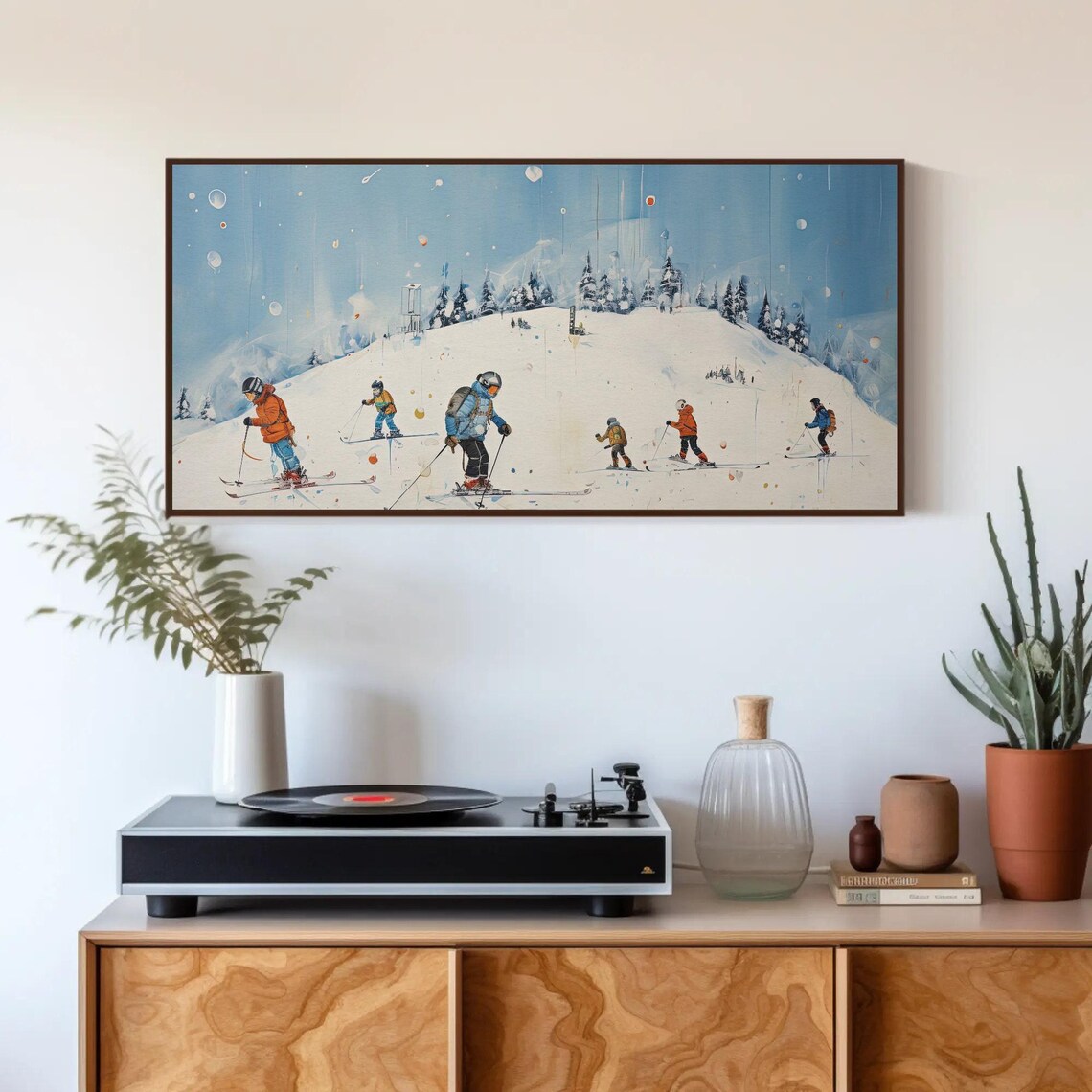 Skiers on a Snowy Mountain Slope Winter Sport Scene Art Poster - Image 3