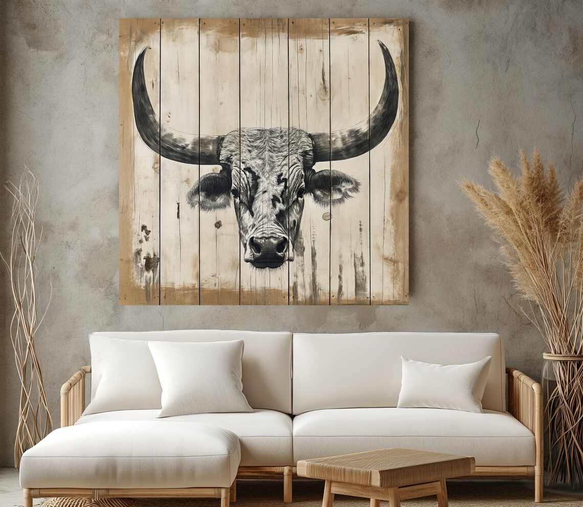 Texas Longhorn Skull On Weathered Wood Western Ranch Wall Poster