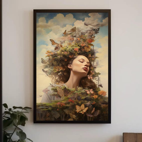 Nature Face Portrait Abstract Print Fantasy Painting Nature Lover Gift Forest Lover Print Fantasy Artwork Ready To Hang