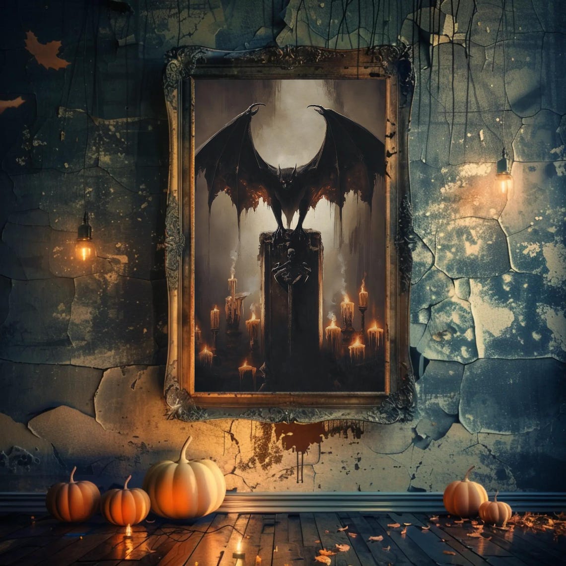 Giant Bat Spread Wings Coffin Candlelight Dark Gothic Spooky Poster - Image 3