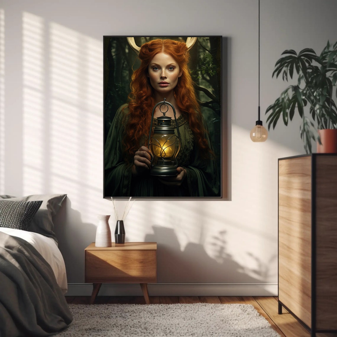 Elen of the Ways Antlered Forest Goddess With Lantern Poster - Image 4
