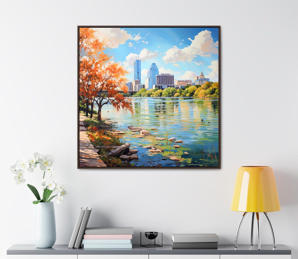 Lady Bird Lake Austin Texas Skyline Autumn Lakeside Art Poster - Image 3