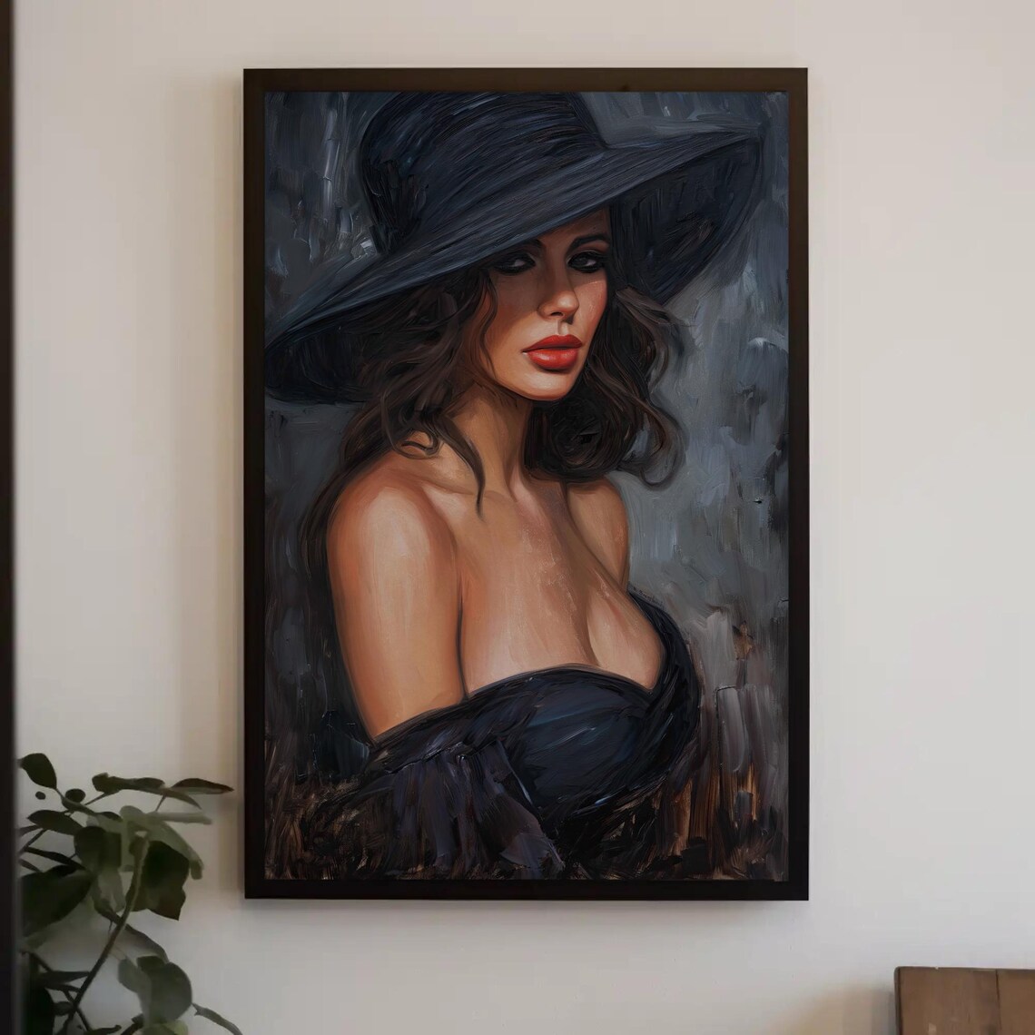 Lady In Black Oil Painting, Elegant Art Print