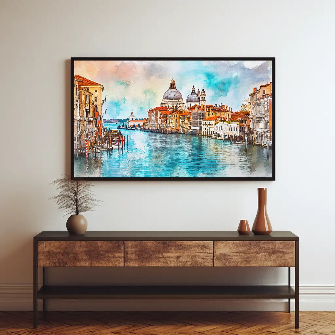 Venice Grand Canal with Basilica Domes Romantic Watercolor Poster - Image 2