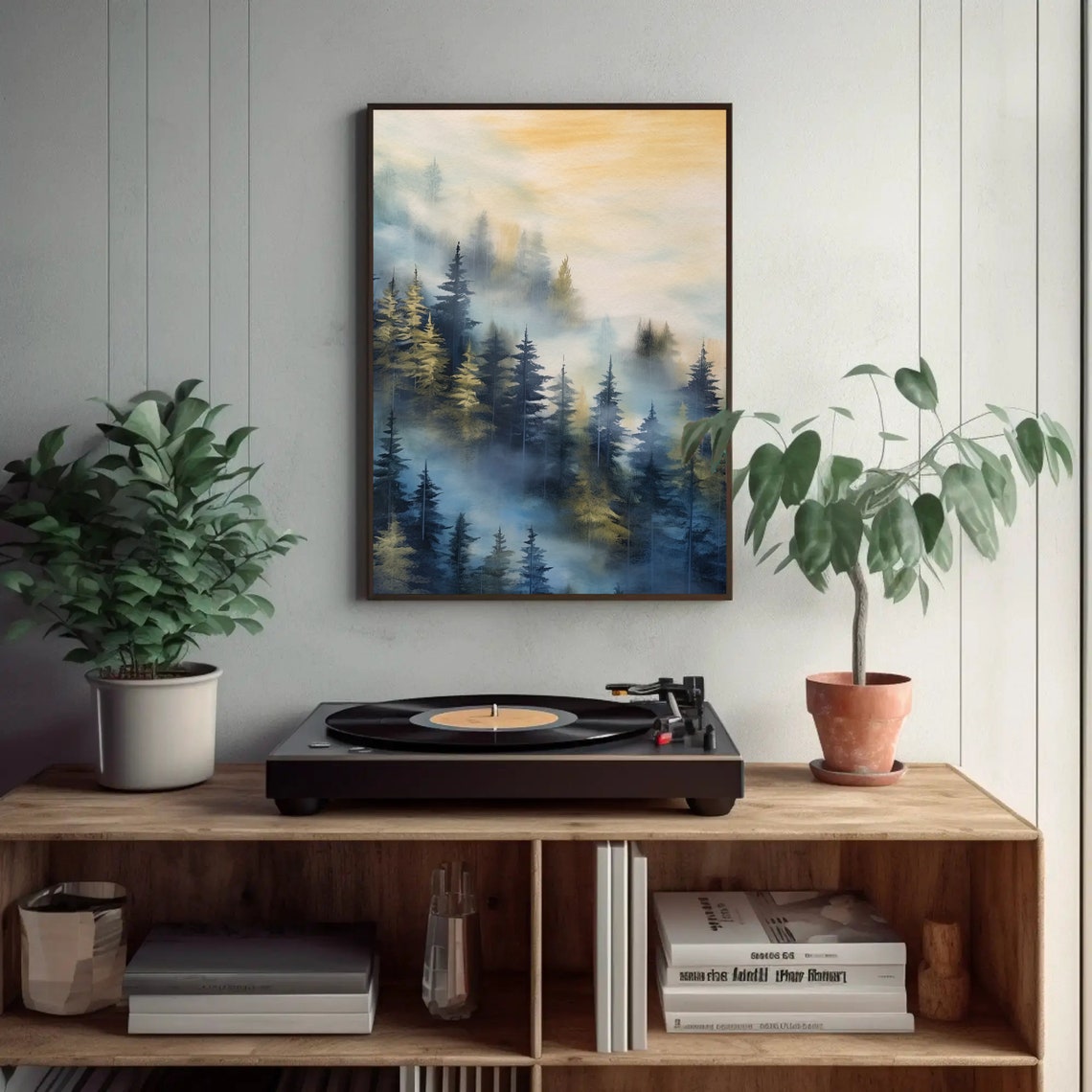 Abstract Mountain Fog Wall Art Nature Print For Modern Living Room Framed Decor - Image 2