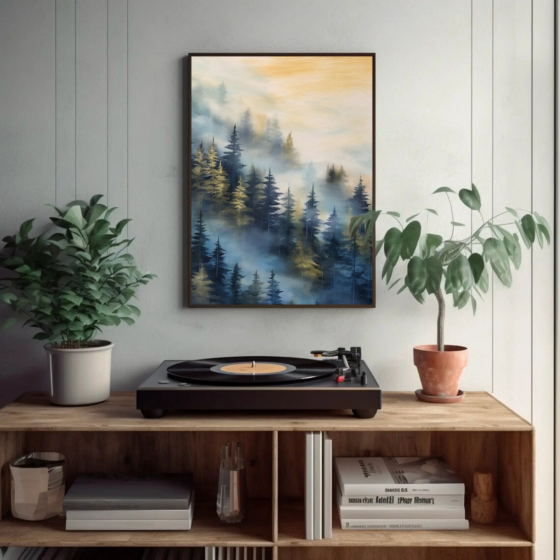 Misty Pine Forest At Golden Sunrise Foggy Woodland Tree Art Poster - Image 2