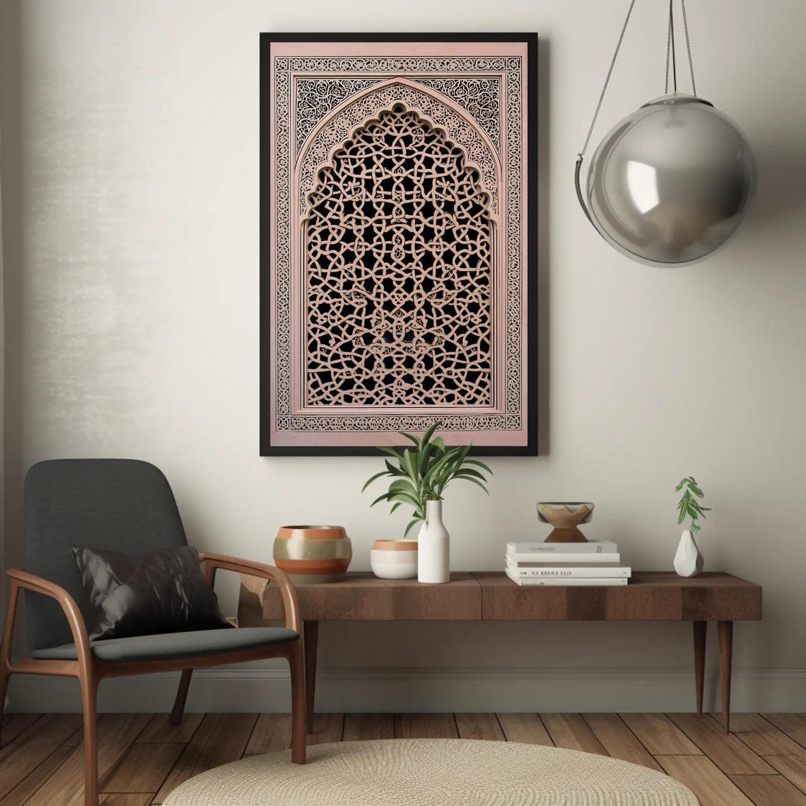 Blush Pink Jaali Lattice Window with Islamic Geometry Art Poster - Image 5