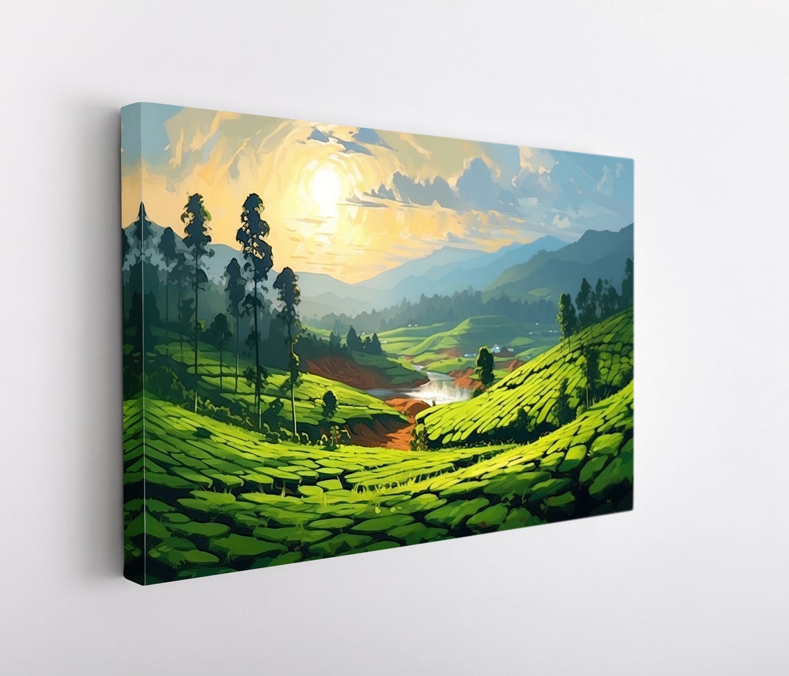 Kerala Tea Plantation Hills Print Kerala Home Decor South Indian Painting Hills Of Kerala Oil Painting Kerala Art - Image 5