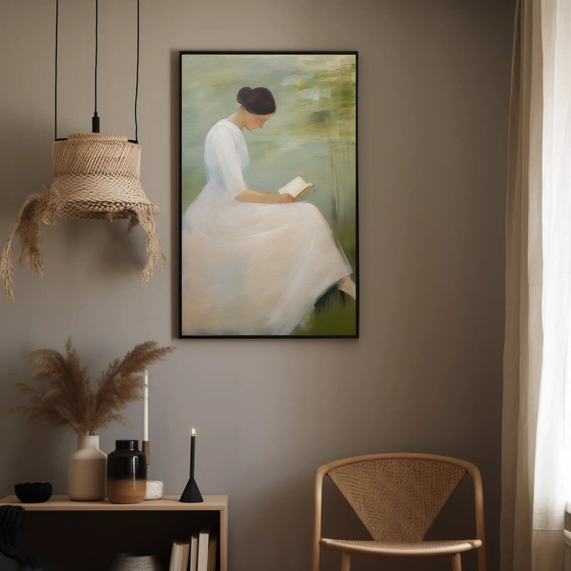 Woman Reading Book, Impressionist Minimalist Art Print - Image 3