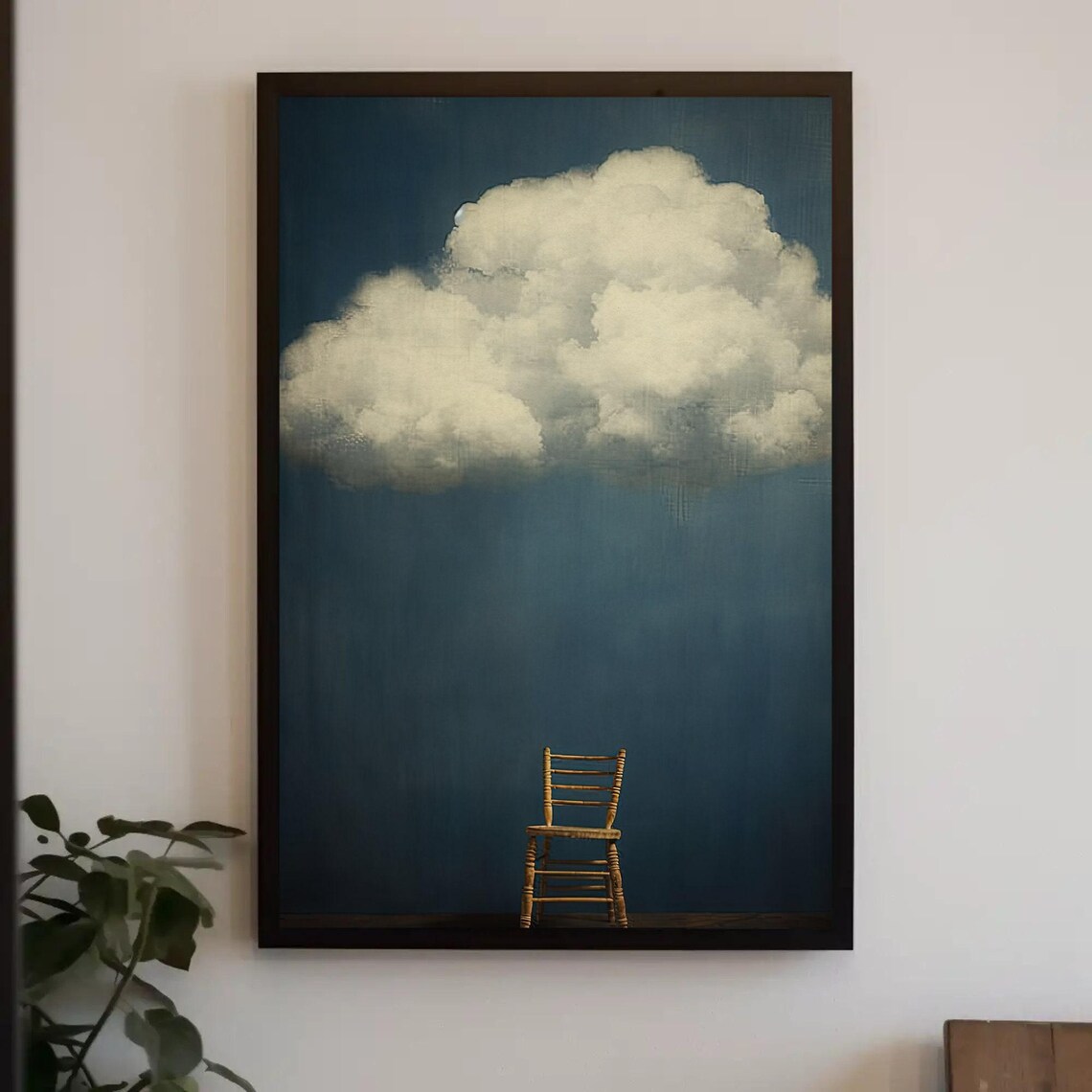 White Cloud Over A Chair Navy Blue Surreal Minimalist Poster - Image 5