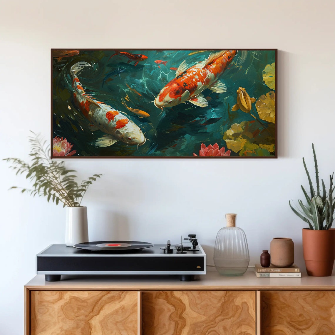 Lake House Decor Koi Fish In A Pond Painting Wall Art Housewarming Decor Koi Fish Wall Art Framed Unframed Ready To Hang - Image 4