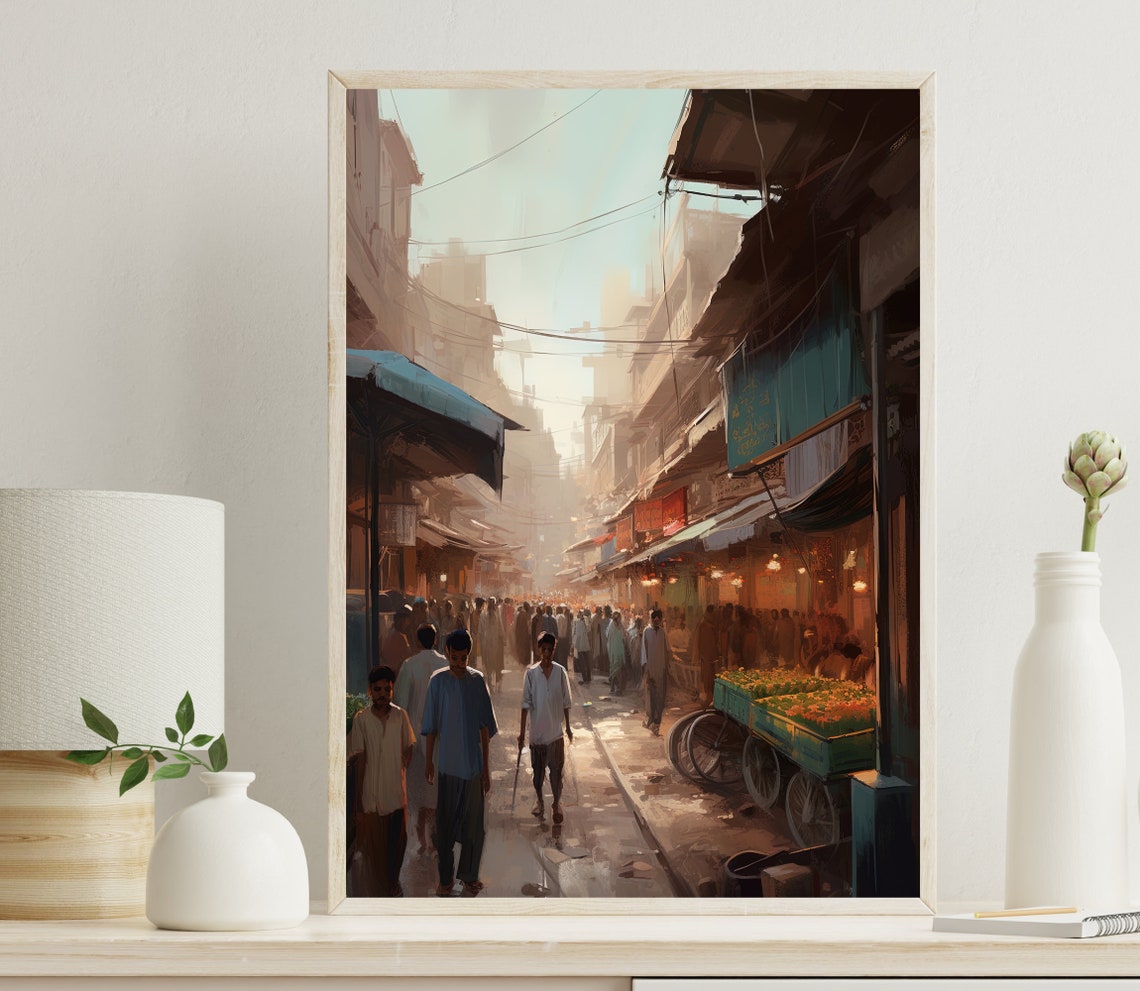 Chaotic Market Of Pakistan Scenery Art Lahore Painting Pakistan Wall Art Pakistani Decor Pakistani Painting Pakistani Home Decor