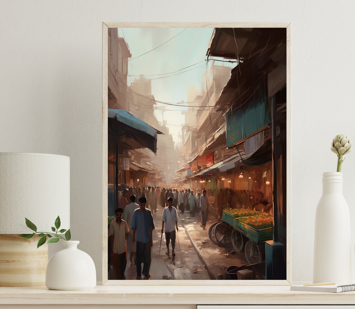 Lahore Busy Market Street Morning Haze Pakistan Street Art Poster