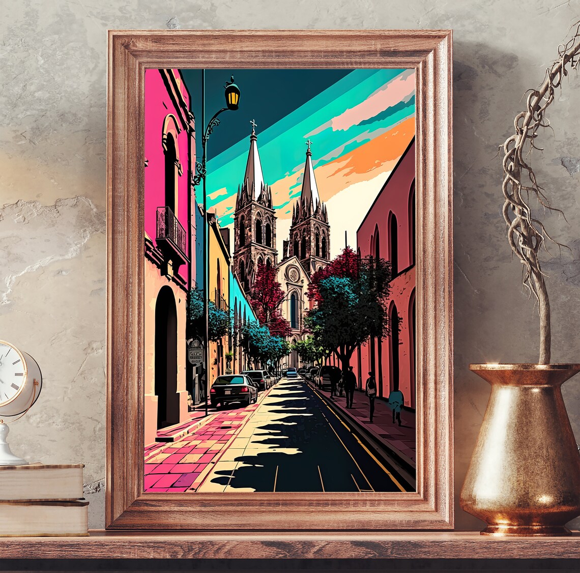 Guadalajara Cathedral Twin Spires Pop Art Street Mexico Art Poster - Image 3