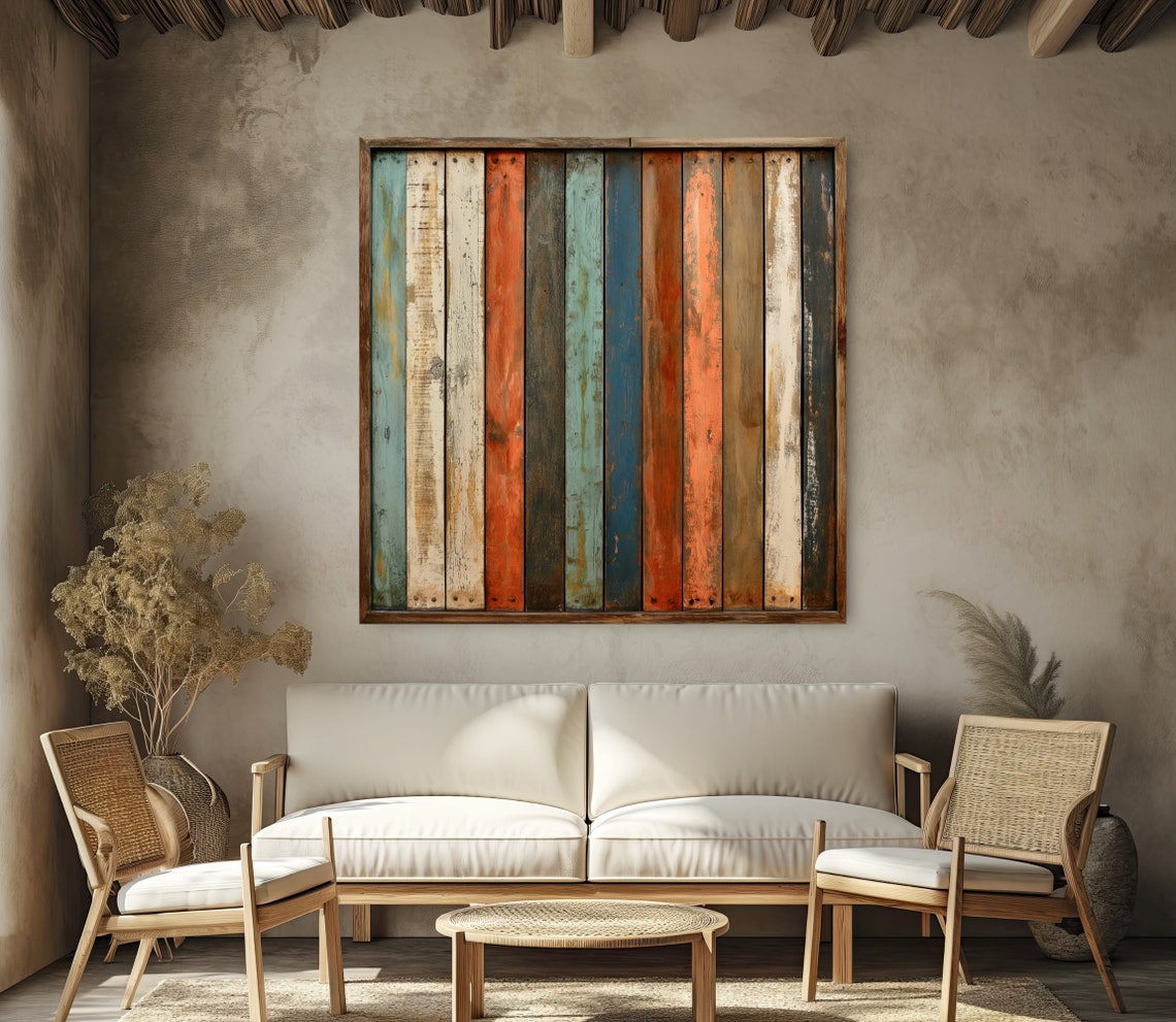Rustic Multicolor Reclaimed Wood Plank Pattern Abstract Wall Poster - Image 2