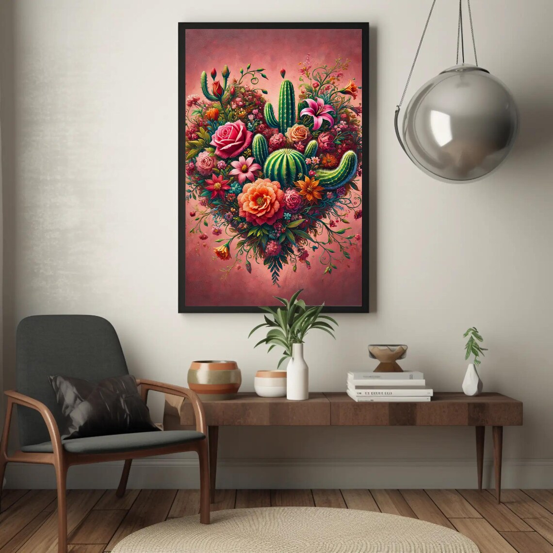 Mexican Corazon Blooming Heart Folk Art Print - Image 4