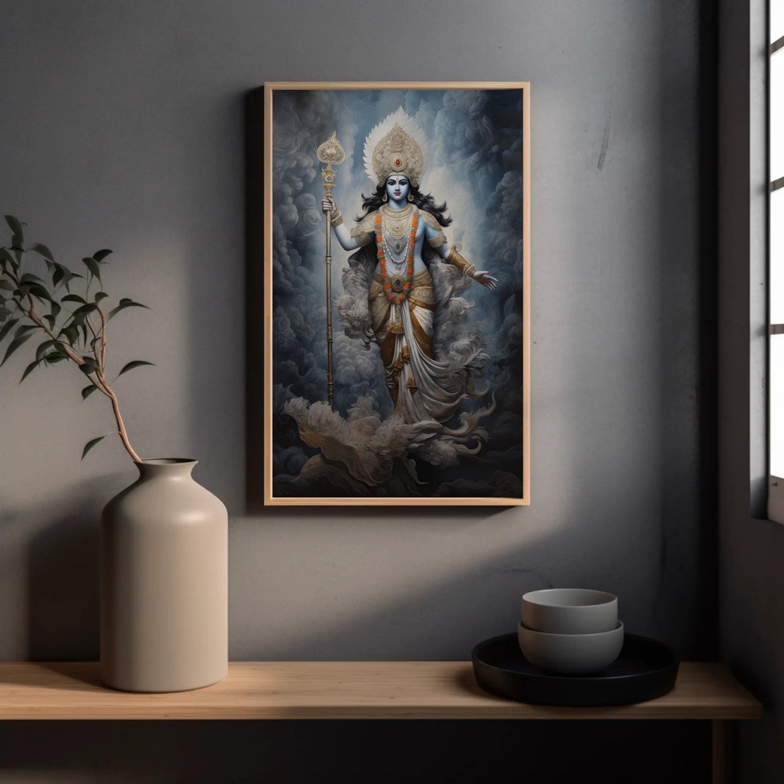 Lord Vishnu Hindu God Portrait Poster Amidst Clouds and Golden Light - Image 4