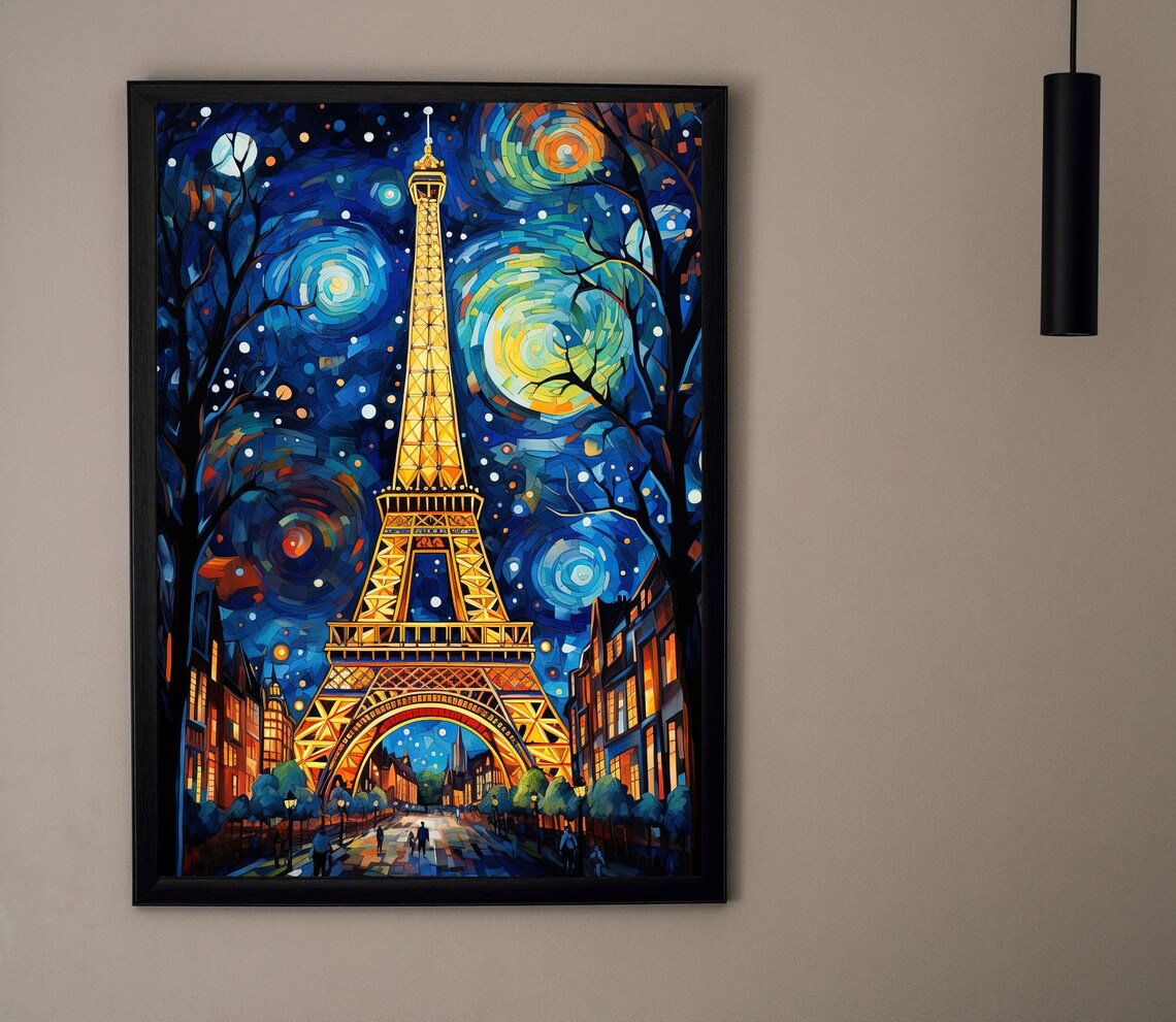 Eiffel Tower in Paris Night Travel Poster Print - Image 4