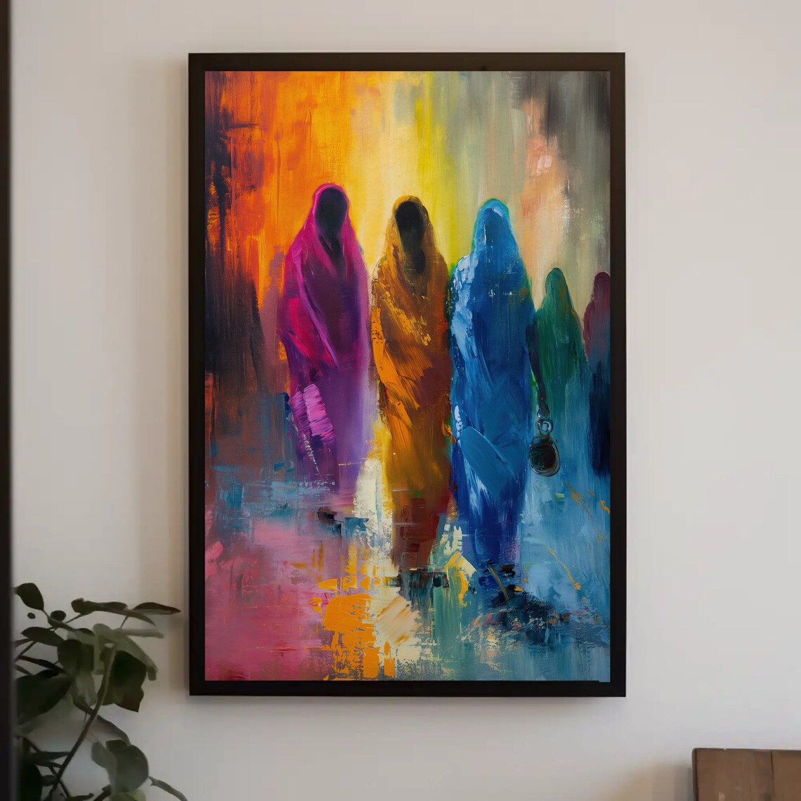 Colorful Indian Women Walking Together Abstract Art Painting Poster