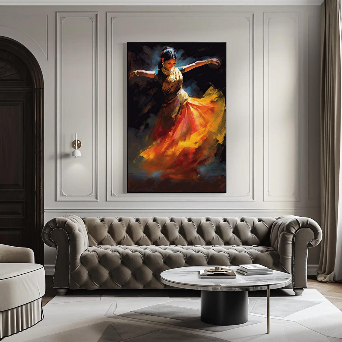 Classical Indian Dancer Swirling Skirt Dark Oil Painting Poster - Image 2