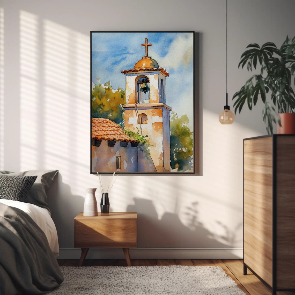 Spanish Chapel Bell Tower Watercolor Cross Dome Painting Poster - Image 4