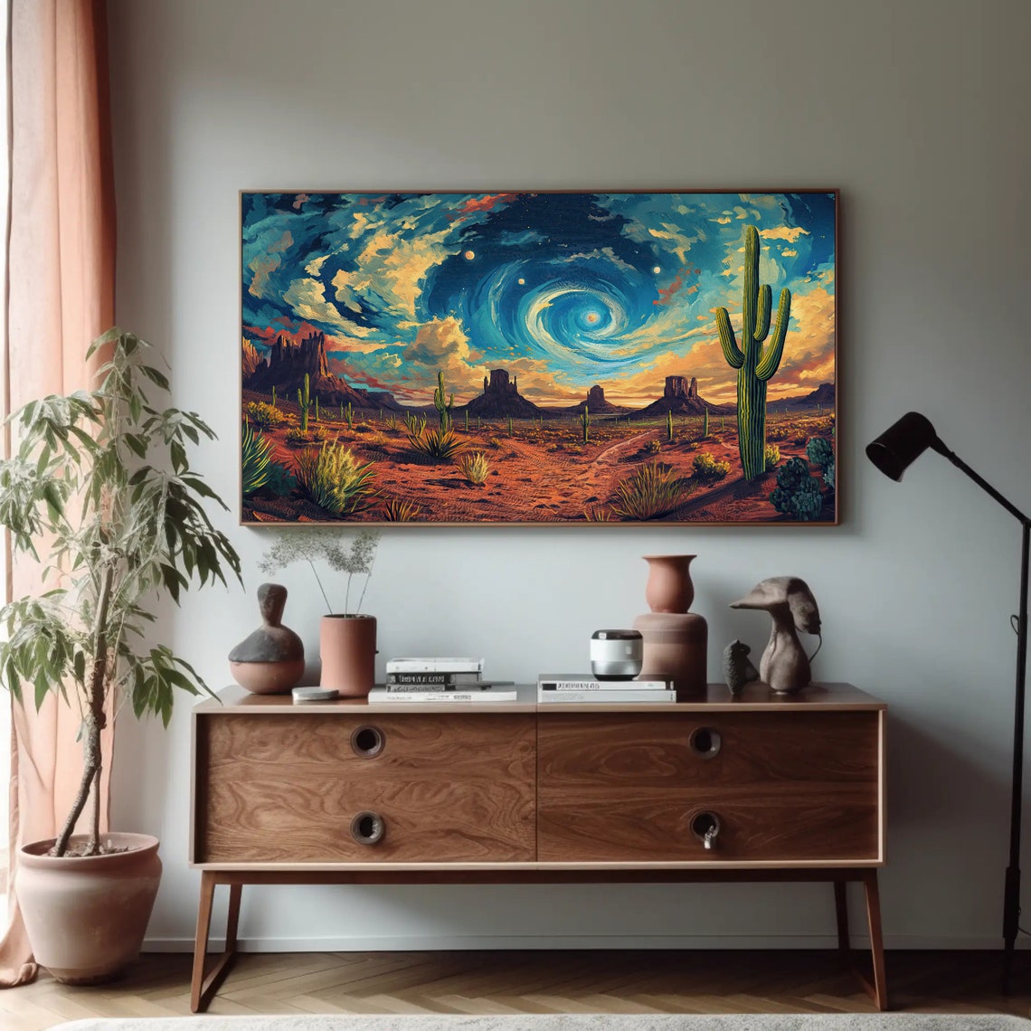Starry Night Desert Cacti Saguaro Monuments Landscape Poster - Image 5