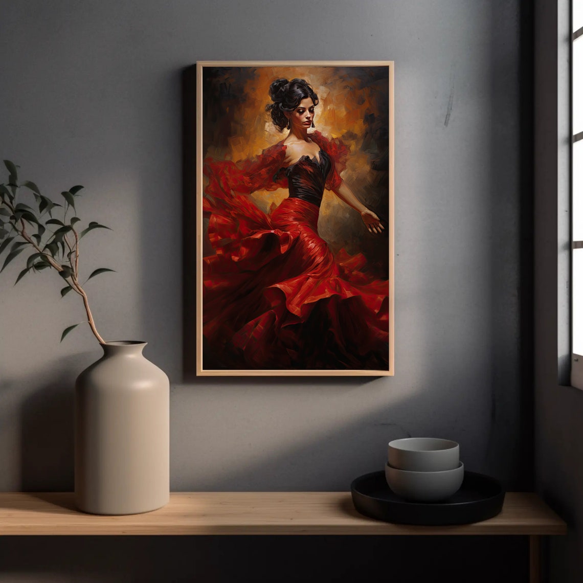 Flamenco Dancer Twirling in Crimson Gown Dramatic Art Poster - Image 5