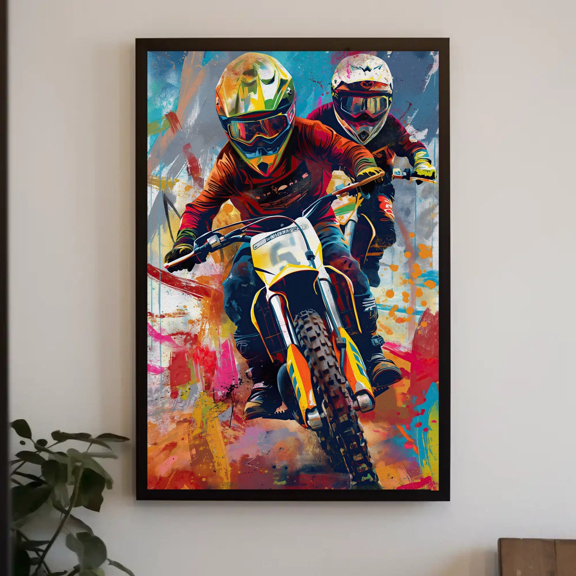 Dirt Bike Motocross Riders Racing Colorful Action Art Poster