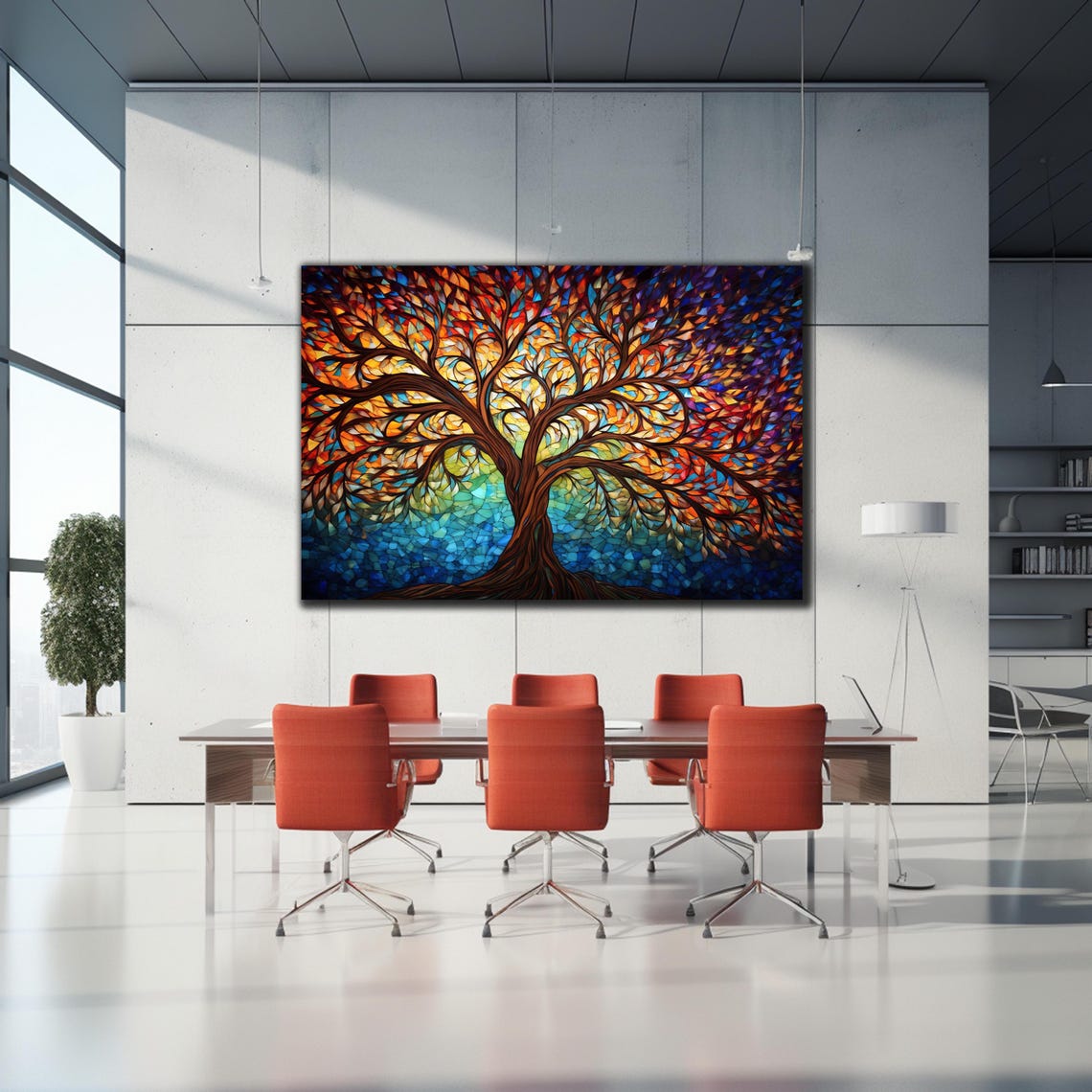 Rainbow Tree of Life Stained Glass Mosaic Colorful Canopy Wall Art - Image 2