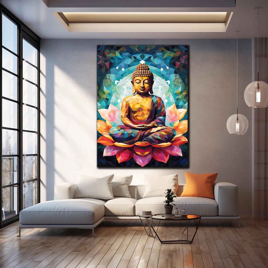 Geometric Buddha Meditating Colorful Mosaic Lotus Wall Art Poster - Image 4