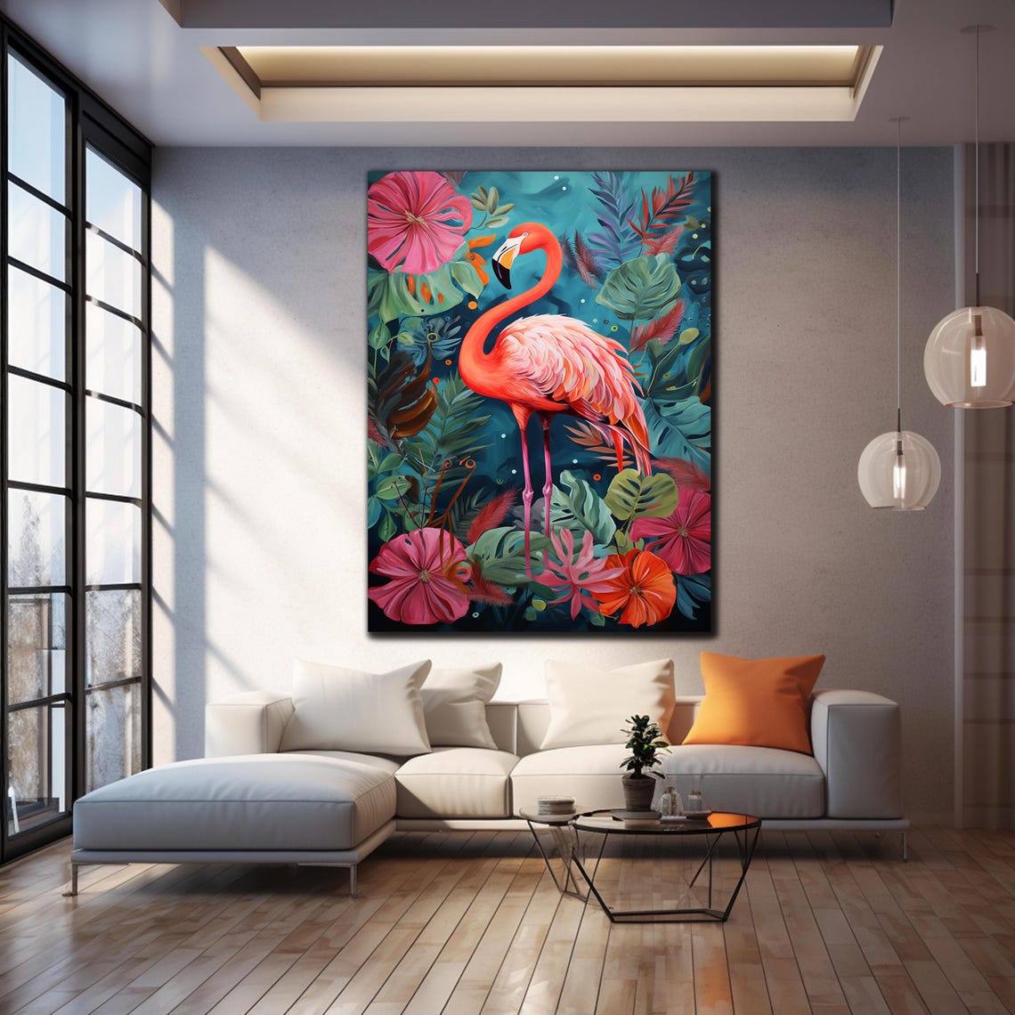 Flamingo Glass Painting Flamingo On Decor Animal On Tempered Glass Wall Art Minimalist Glass Artwork Glass Wall Decor Animal Painting - Image 4