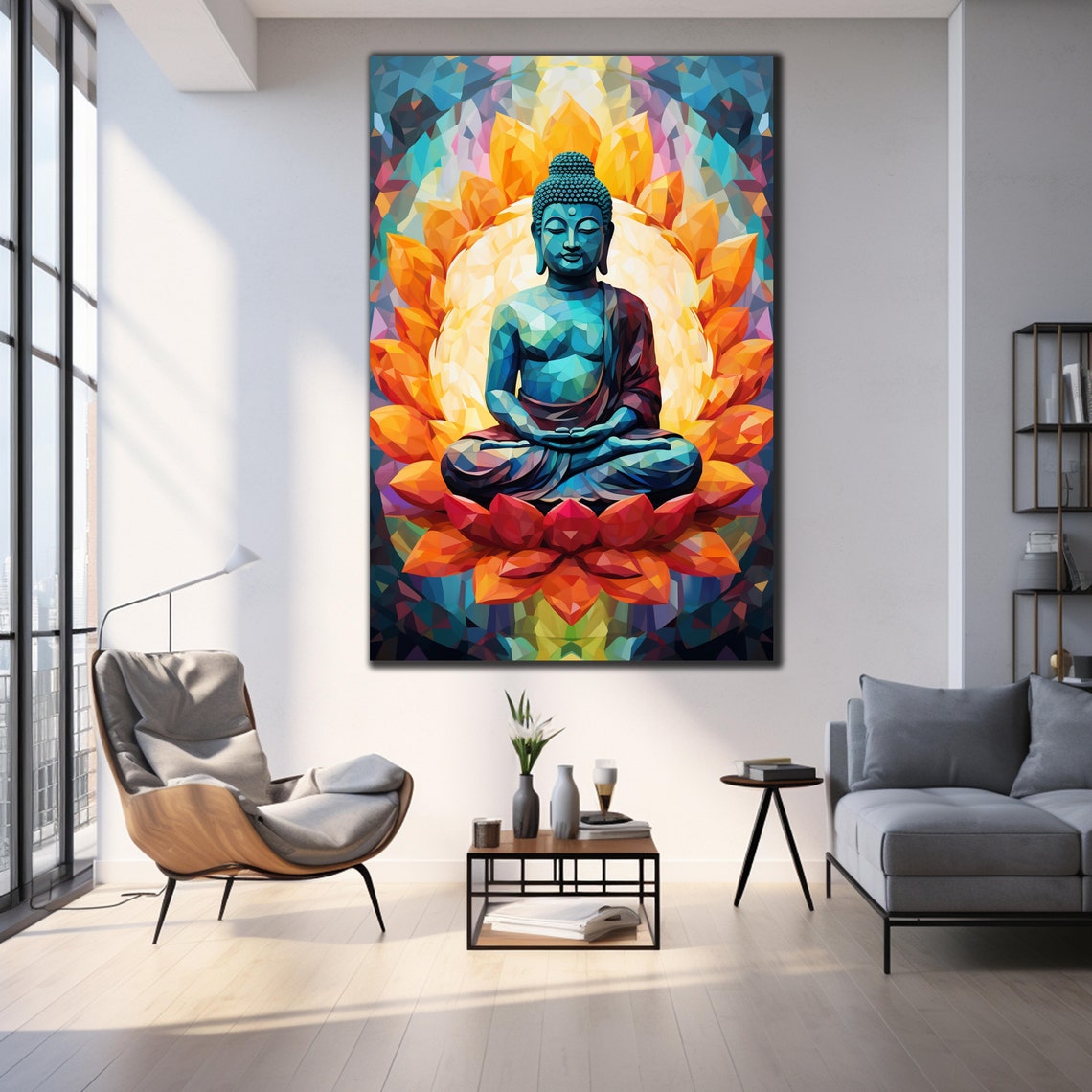 Meditating Buddha Lotus Geometric Mosaic Colorful Zen Art Wall Poster - Image 4